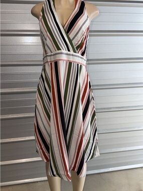 Striped V-Neck Sleeveless Midi Dress in Multi-Color